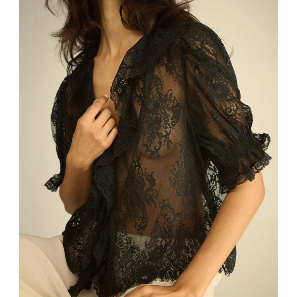 Doen Henri Lace Top in Black | Blouses | Coveti, view 5