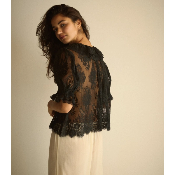 Doen Henri Lace Top in Black | Blouses | Coveti, view 6