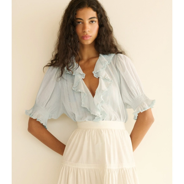 Doen Henri Top in Alice Blue | Blouses | Coveti, view 2
