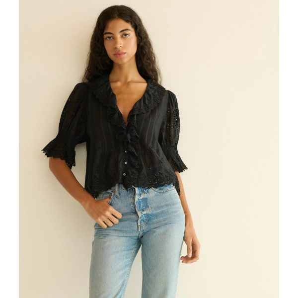Doen Henri Top in Black Eyelet | Blouses | Coveti, view 2