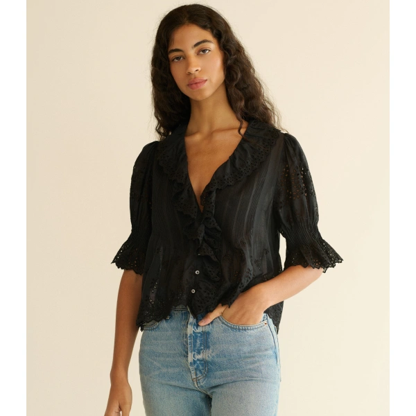 Doen Henri Top in Black Eyelet | Blouses | Coveti, view 4