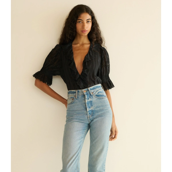 Doen Henri Top in Black Eyelet | Blouses | Coveti, view 5