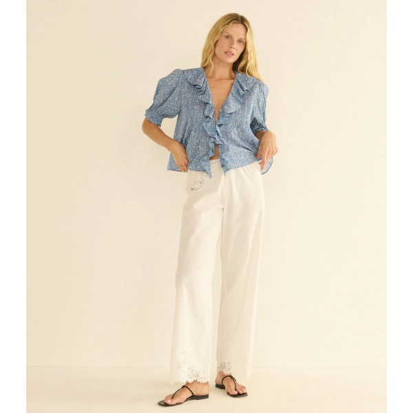 Doen Henri Top in Blue Garden Bloom | Blouses | Coveti, view 2