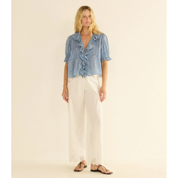 Doen Henri Top in Blue Garden Bloom | Blouses | Coveti, view 5