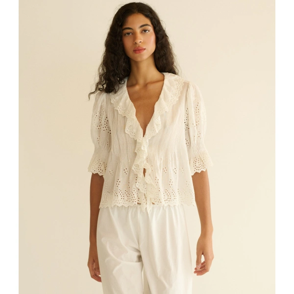 Doen Henri Top in Salt Eyelet | Blouses | Coveti, view 4