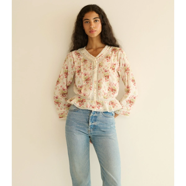 Doen Hillock Top in Ivory Lantana Floral | Long Sleeve Tops | Coveti, view 2