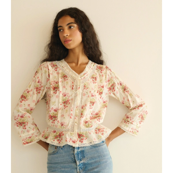 Doen Hillock Top in Ivory Lantana Floral | Long Sleeve Tops | Coveti, view 3