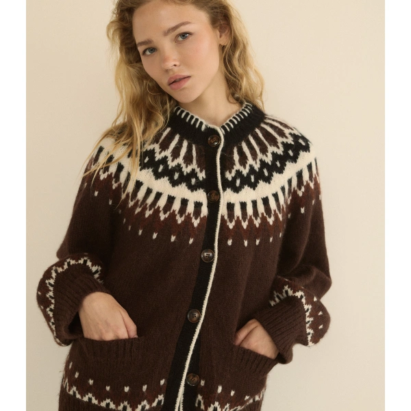 Doen Hue Cardigan in Brun Aberdeen Fair Isle | Cardigans | Coveti, view 2