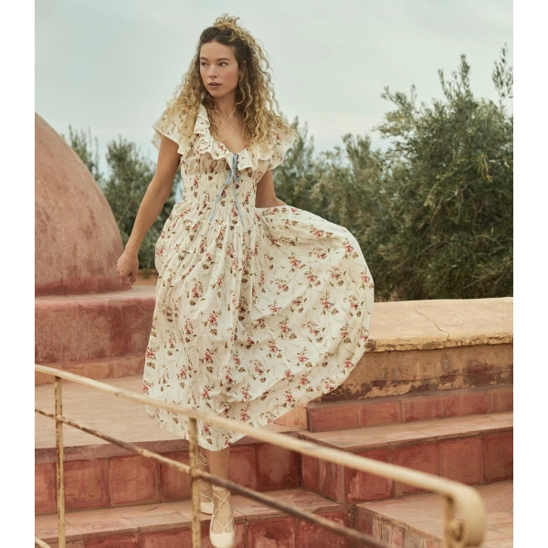 Doen Illiana Dress in Blanc Prairie Rose | Midi Dresses | Coveti, view 3