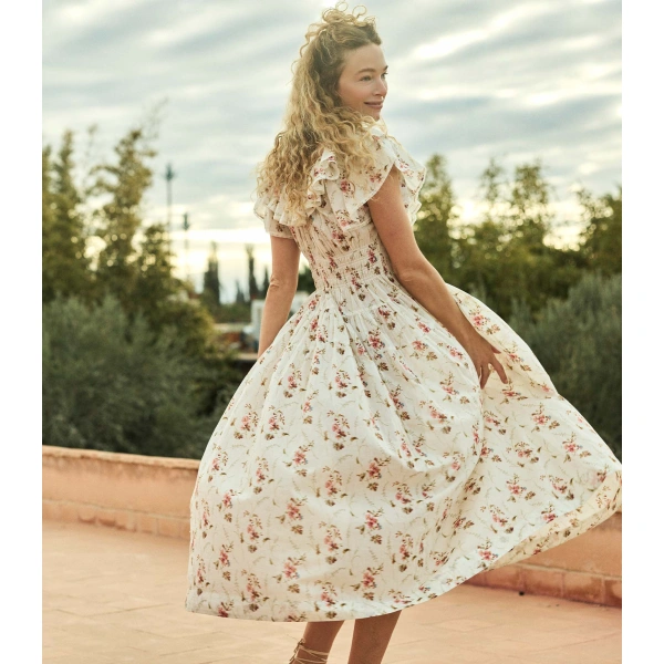 Doen Illiana Dress in Blanc Prairie Rose | Midi Dresses | Coveti, view 4