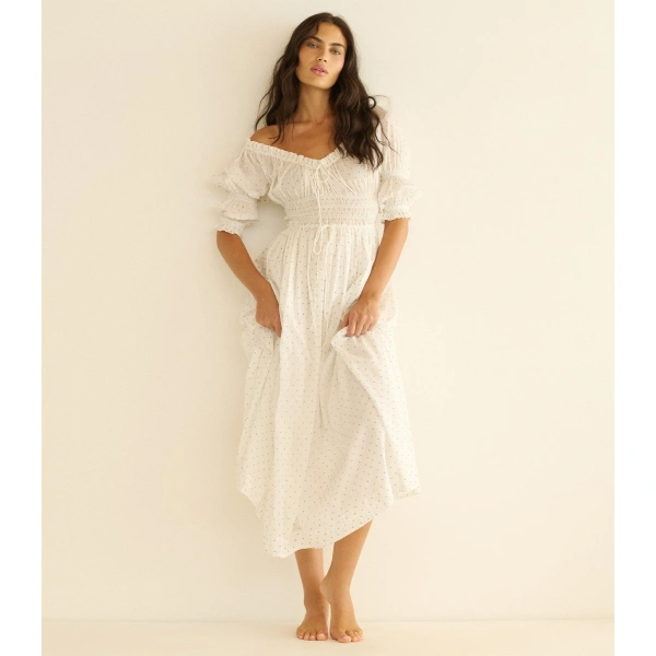 Doen Ischia Dress in Salt Flock Dot | Maxi Dresses | Coveti, view 2