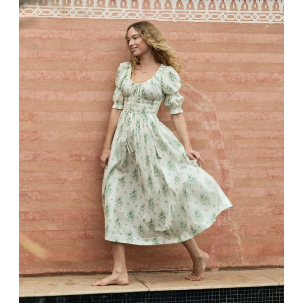 Doen Ischia Dress in Vert Petit Bouquet de Chamonix | Maxi Dresses | Coveti, view 4