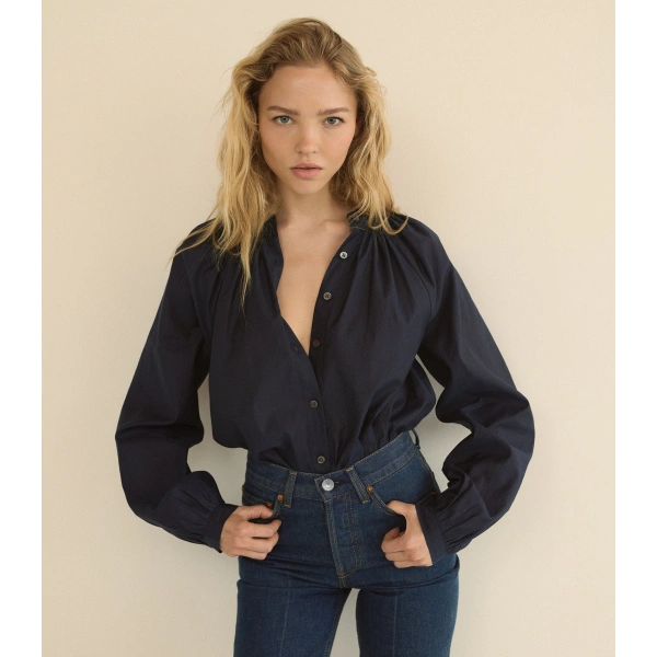 Doen Julienne Top in Oxford Blue | Blouses | Coveti, view 2