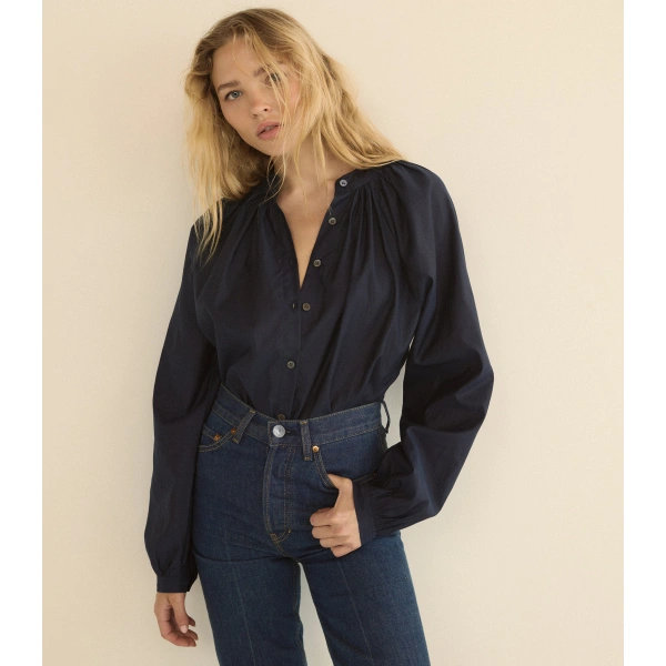 Doen Julienne Top in Oxford Blue | Blouses | Coveti, view 3
