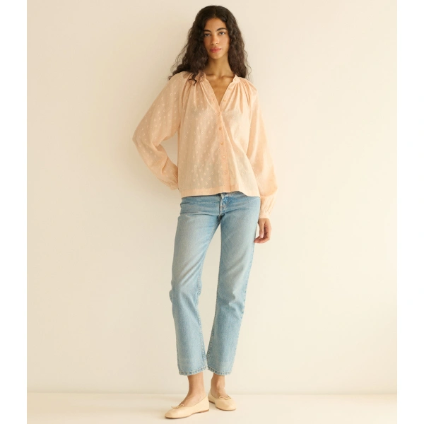 Doen Julienne Top in Peach Sorbet Marseille Embroidery | Blouses | Coveti, view 4