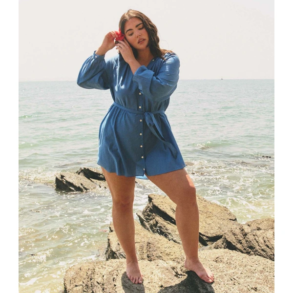Doen Juliet Tunic Dress in Santorini Blue | Mini Dresses | Coveti, view 2