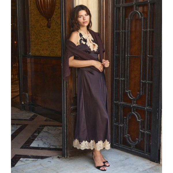 Doen Julitta Dress in Equestrian Brown with Cream Lace | Midi Dresses | Coveti, view 3