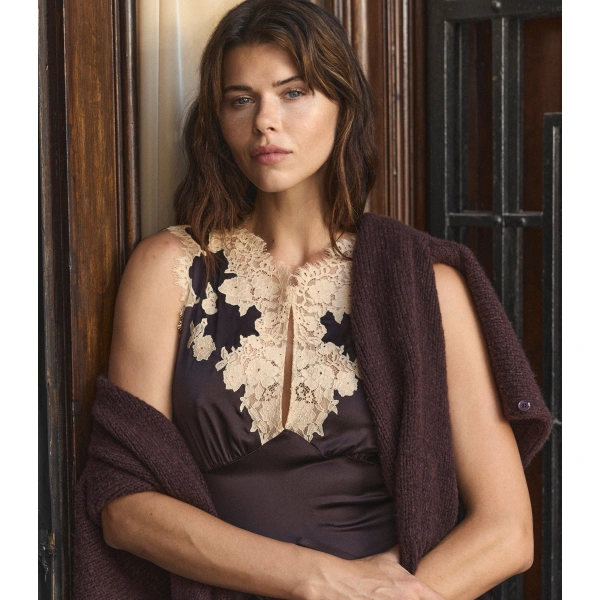 Doen Julitta Dress in Equestrian Brown with Cream Lace | Midi Dresses | Coveti, view 5
