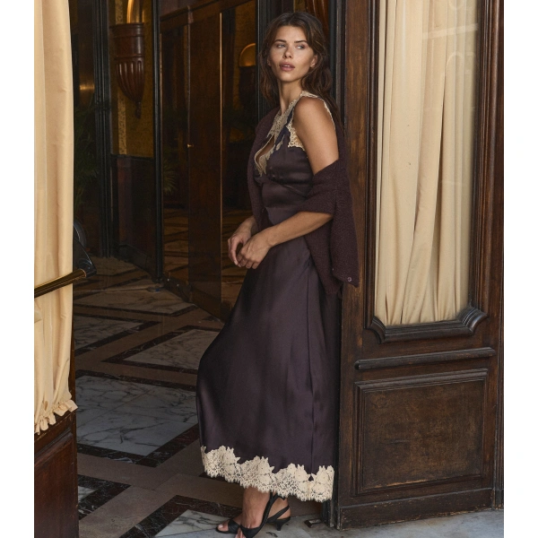 Doen Julitta Dress in Equestrian Brown with Cream Lace | Midi Dresses | Coveti, view 6