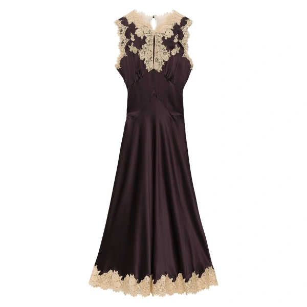 Julitta Dress in Equestrian Brown with Cream Lace