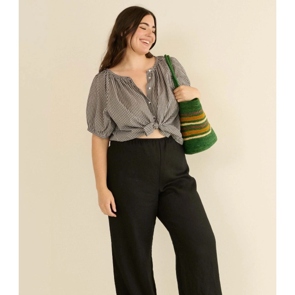 Doen June Top in Noir la Maddalena Gingham | Blouses | Coveti, view 6