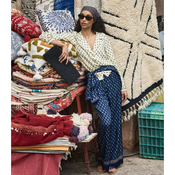 Doen Lavon Fringe Pant in Bleu Taormina Paisley | Pants | Coveti, view 2