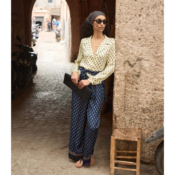 Doen Lavon Fringe Pant in Bleu Taormina Paisley | Pants | Coveti, view 3