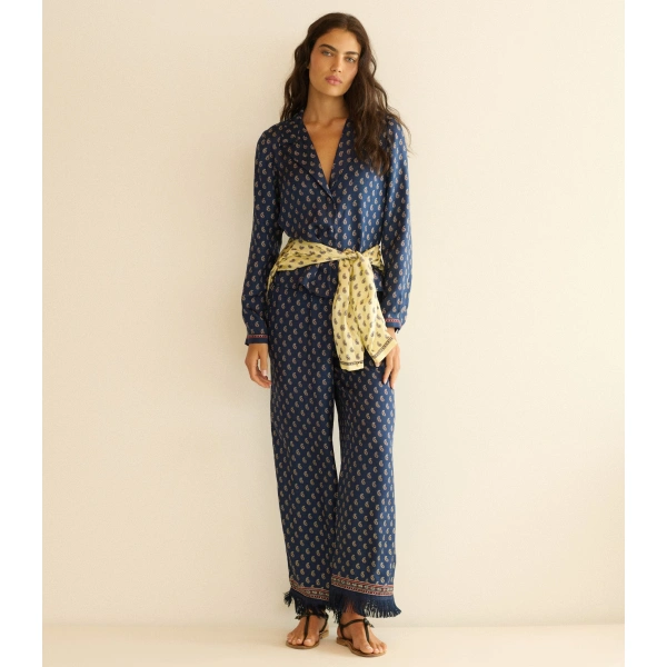 Doen Lavon Fringe Pant in Bleu Taormina Paisley | Pants | Coveti, view 5
