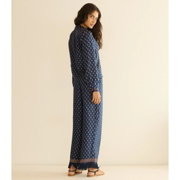 Doen Lavon Fringe Pant in Bleu Taormina Paisley | Pants | Coveti, view 6