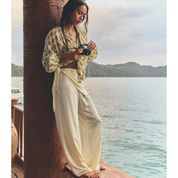 Doen Lavon Scarf Pant in Vanilla | Pants | Coveti, view 2