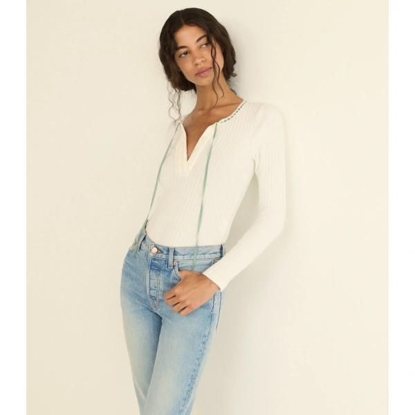 Doen Lidie Tee in Salt with Cloud Blue Ribbon | T-Shirts | Coveti, view 2
