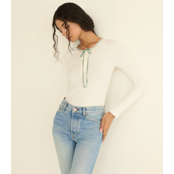 Doen Lidie Tee in Salt with Cloud Blue Ribbon | T-Shirts | Coveti, view 4
