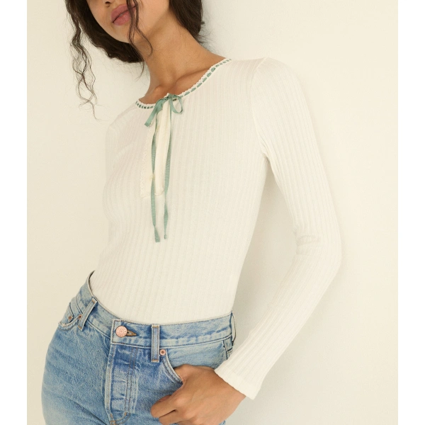 Doen Lidie Tee in Salt with Cloud Blue Ribbon | T-Shirts | Coveti, view 5