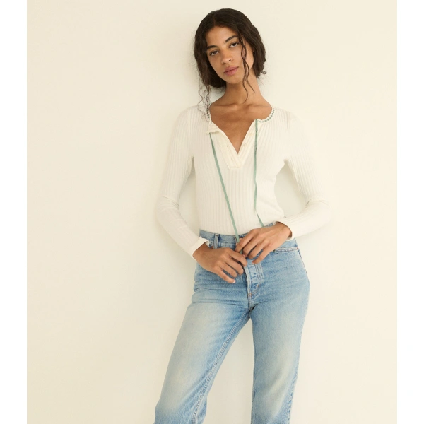 Doen Lidie Tee in Salt with Cloud Blue Ribbon | T-Shirts | Coveti, view 6