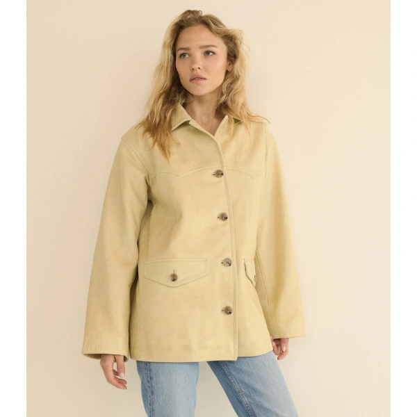 Doen Lockhart Leather Jacket in Limewash | Leather Jackets | Coveti, view 6