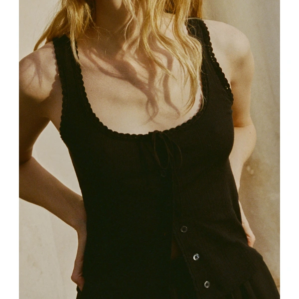 Doen Lois Tank in Black Quelle Jolie Pointelle | Sleeveless & Tank Tops | Coveti, view 2