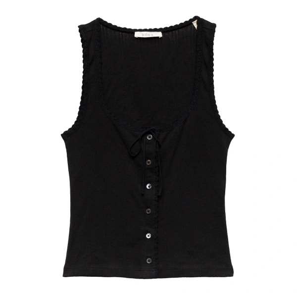 Doen Lois Tank in Black Quelle Jolie Pointelle | Sleeveless & Tank Tops | Coveti