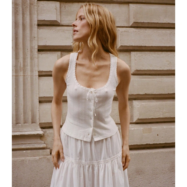 Doen Lois Tank in Salt Quelle Jolie Pointelle | Sleeveless & Tank Tops | Coveti, view 2