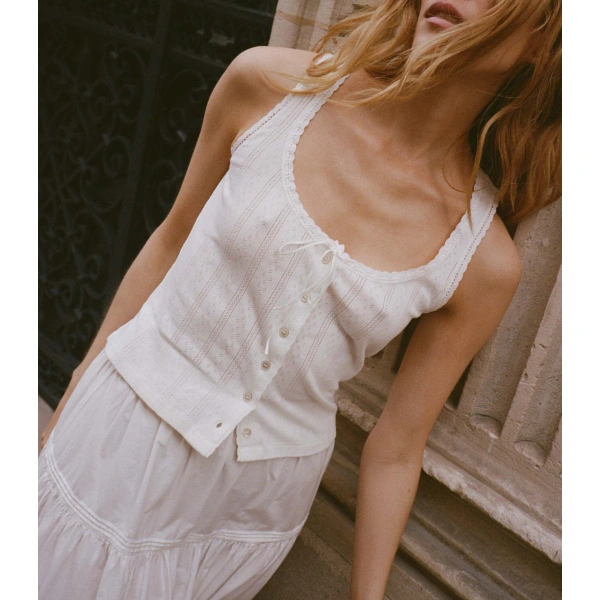 Doen Lois Tank in Salt Quelle Jolie Pointelle | Sleeveless & Tank Tops | Coveti, view 4