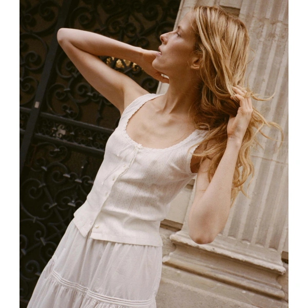 Doen Lois Tank in Salt Quelle Jolie Pointelle | Sleeveless & Tank Tops | Coveti, view 5