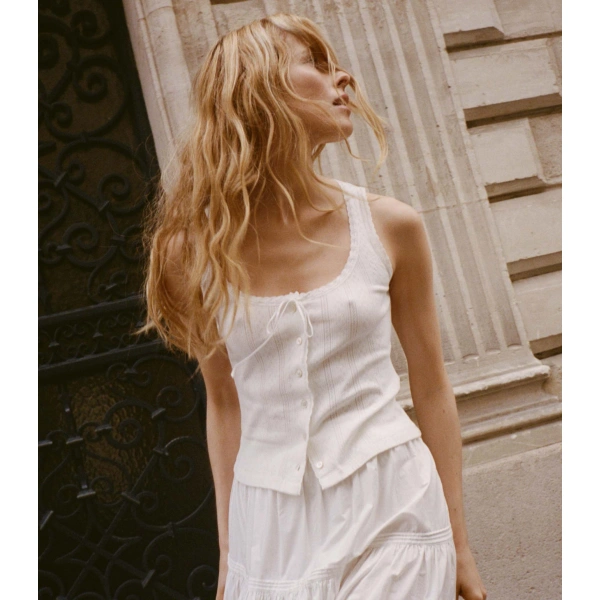 Doen Lois Tank in Salt Quelle Jolie Pointelle | Sleeveless & Tank Tops | Coveti, view 6