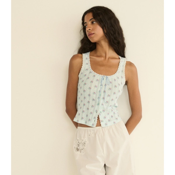 Doen Lois Tank in Sky Petit Posy Calico | Sleeveless & Tank Tops | Coveti, view 2