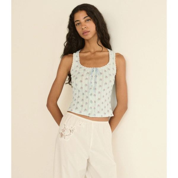 Doen Lois Tank in Sky Petit Posy Calico | Sleeveless & Tank Tops | Coveti, view 5