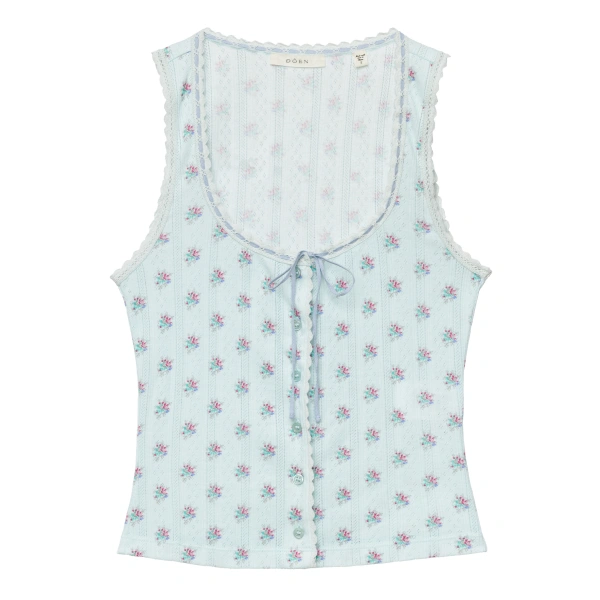 Doen Lois Tank in Sky Petit Posy Calico | Sleeveless & Tank Tops | Coveti