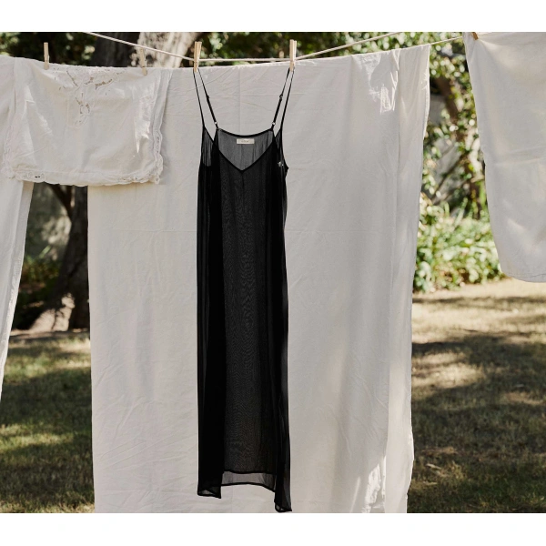 Doen Long Deep V-Neck Slip in Black | Slip Dresses | Coveti, view 2