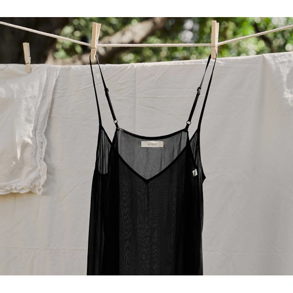 Doen Long Deep V-Neck Slip in Black | Slip Dresses | Coveti, view 3