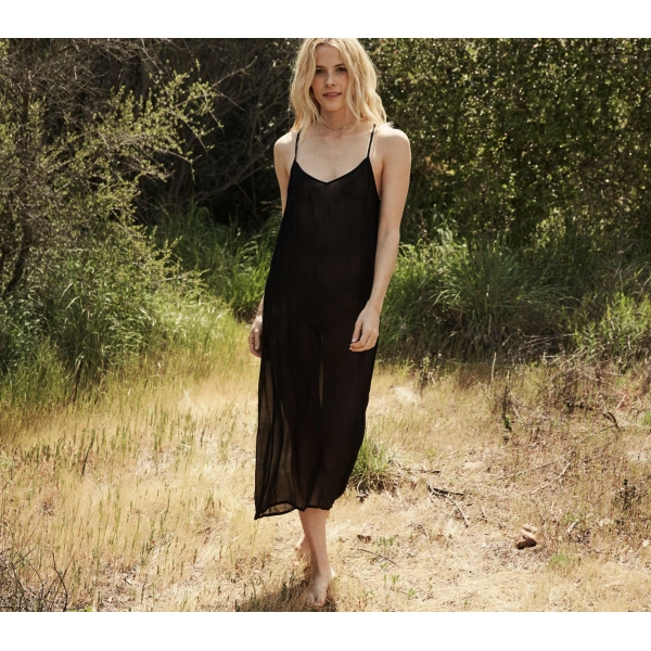 Doen Long Deep V-Neck Slip in Black | Slip Dresses | Coveti, view 6