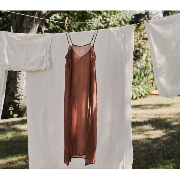 Doen Long Deep V-Neck Slip in Carob | Slip Dresses | Coveti, view 2