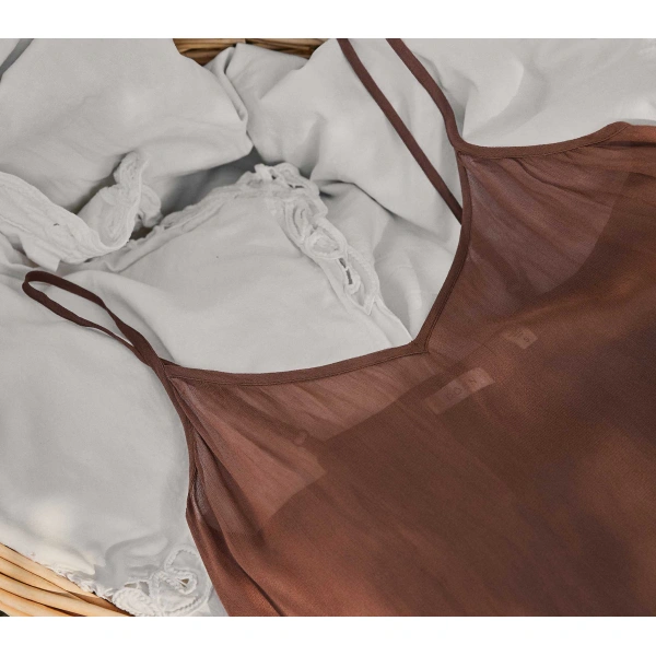 Doen Long Deep V-Neck Slip in Carob | Slip Dresses | Coveti, view 3