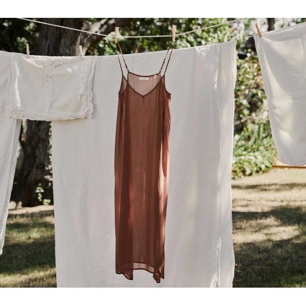 Doen Long Deep V-Neck Slip in Carob | Slip Dresses | Coveti, view 5